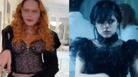 Madonna posta vídeo com dancinha inspirada em Wandinha, ao som de Lady Gaga. Veja!